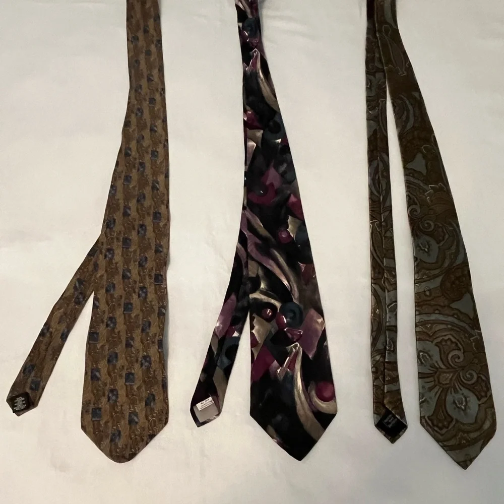 Oscar de la Renta, Croft & Barrow & J.T Beckett 3 Silk Ties Black Brown Blue - Picture 12 of 12